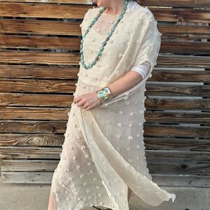 MAISON de PAPILLION Textured Neutral Kaftan Dress Overlay Swim Coverup SZ: Med